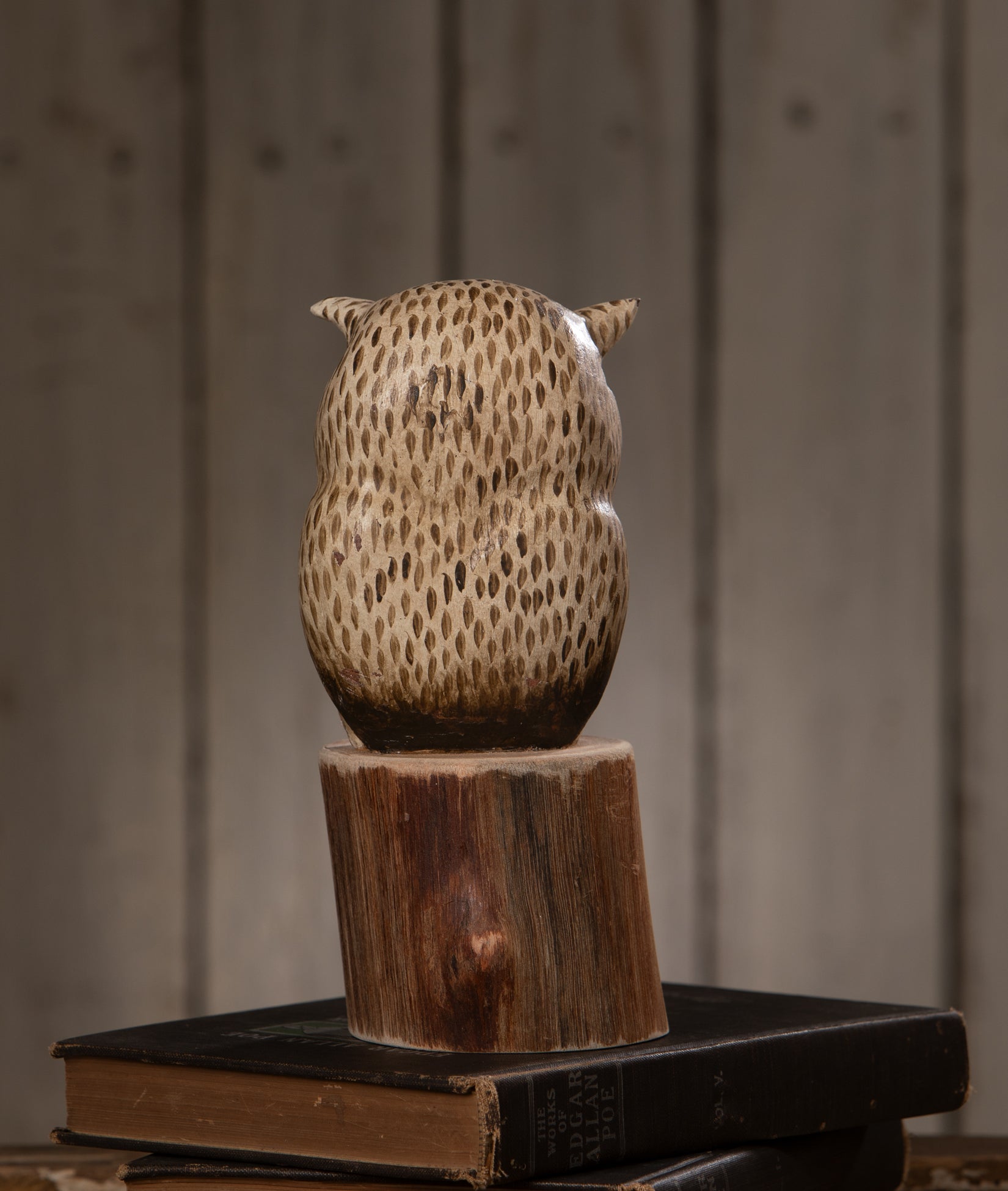 Hand-carved Wood Owl, 8"
