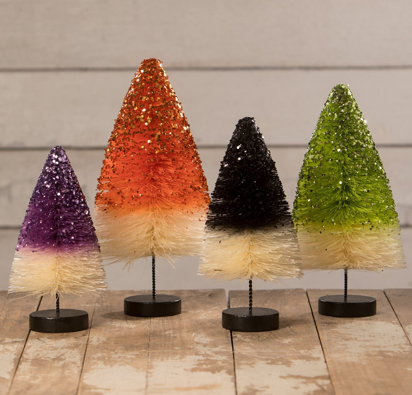 Sparkling Glittered Halloween Trees in Purple Orange, Green, and Black