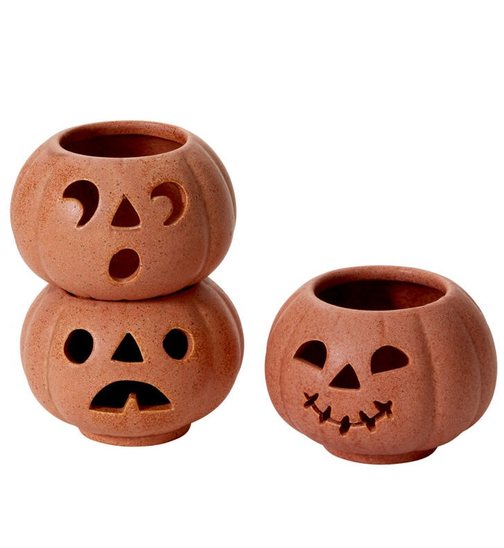 Stackable Jack-O’-Lantern Votives made out of terracotta