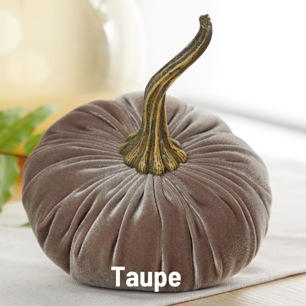 Taupe Velvet Pumpkin - Neutral Thanksgiving Decorations