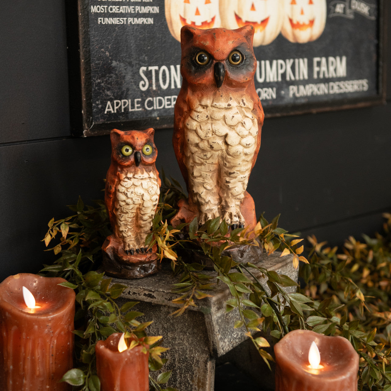 Decorating a Farmhouse for Halloween with vintage-style owls