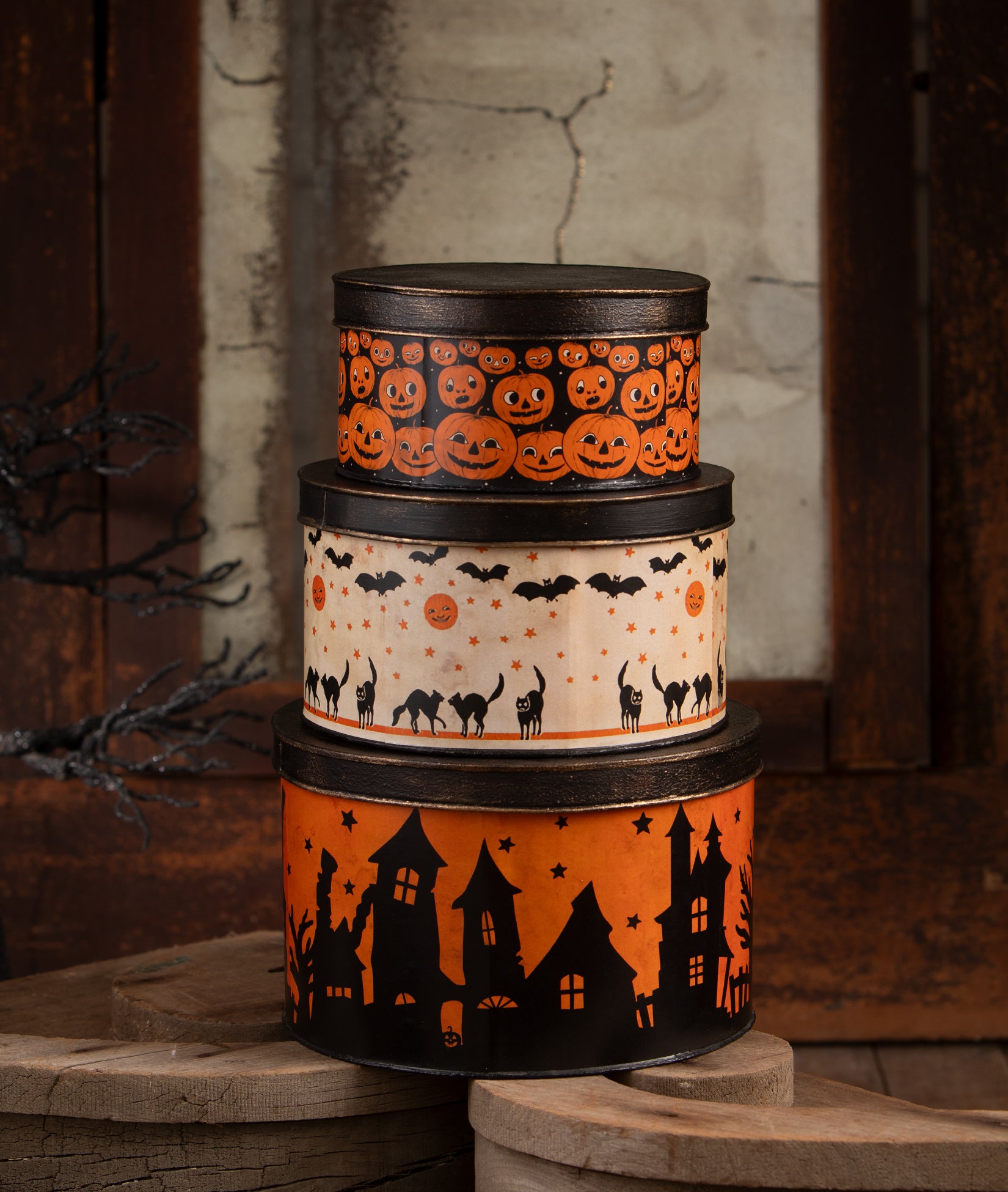 Vintage Style Halloween Tins with Vintage Halloween Graphics