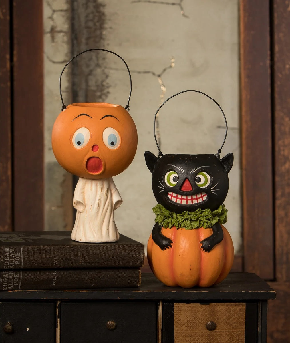 Vintage Style Halloween Buckets by Bethany Lowe, Pumpkin Ghost & Cat