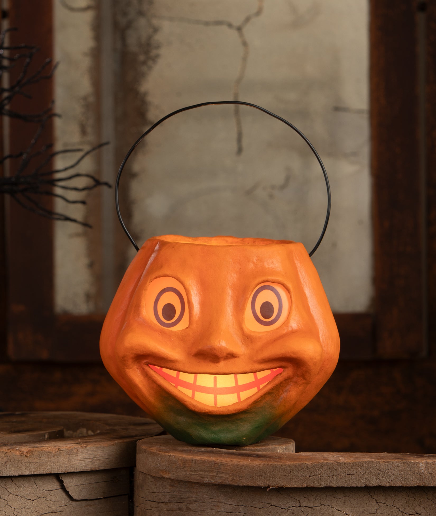 Vintage Silly Pumpkin Bucket, Paper Mache