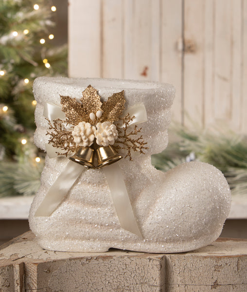 Retro Red Santa Boot, Paper Mache | Bethany Lowe Christmas