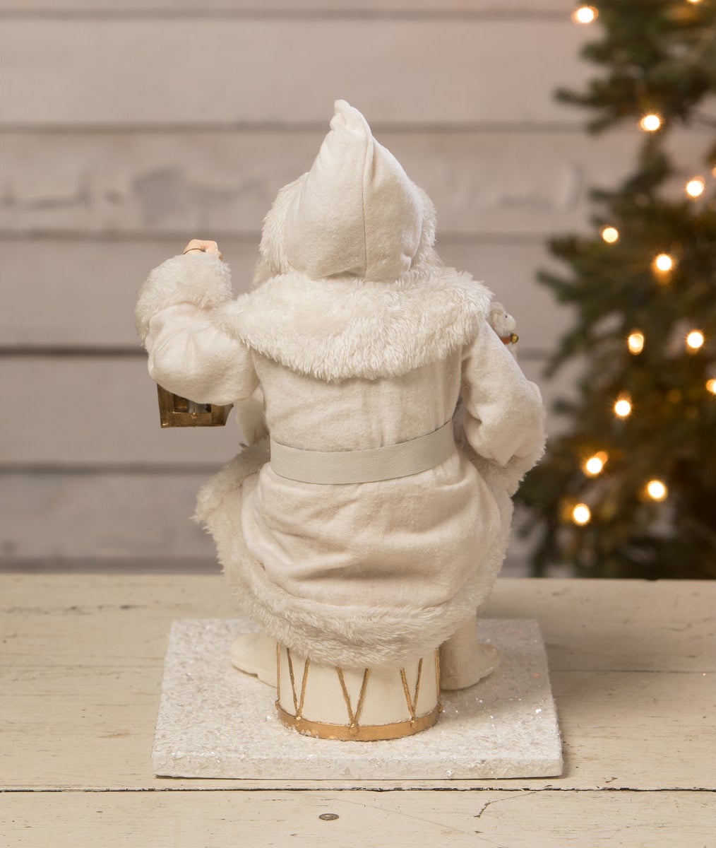 Winter Wishes Santa with Basket of Toys dressed in white - backside