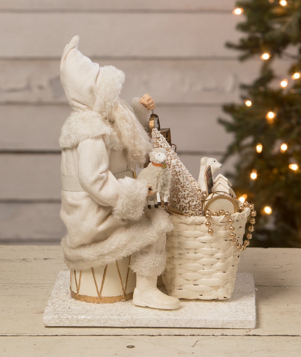 Winter Wishes Santa with Basket of Toys by Bethany Lowe, Antique style Christmas