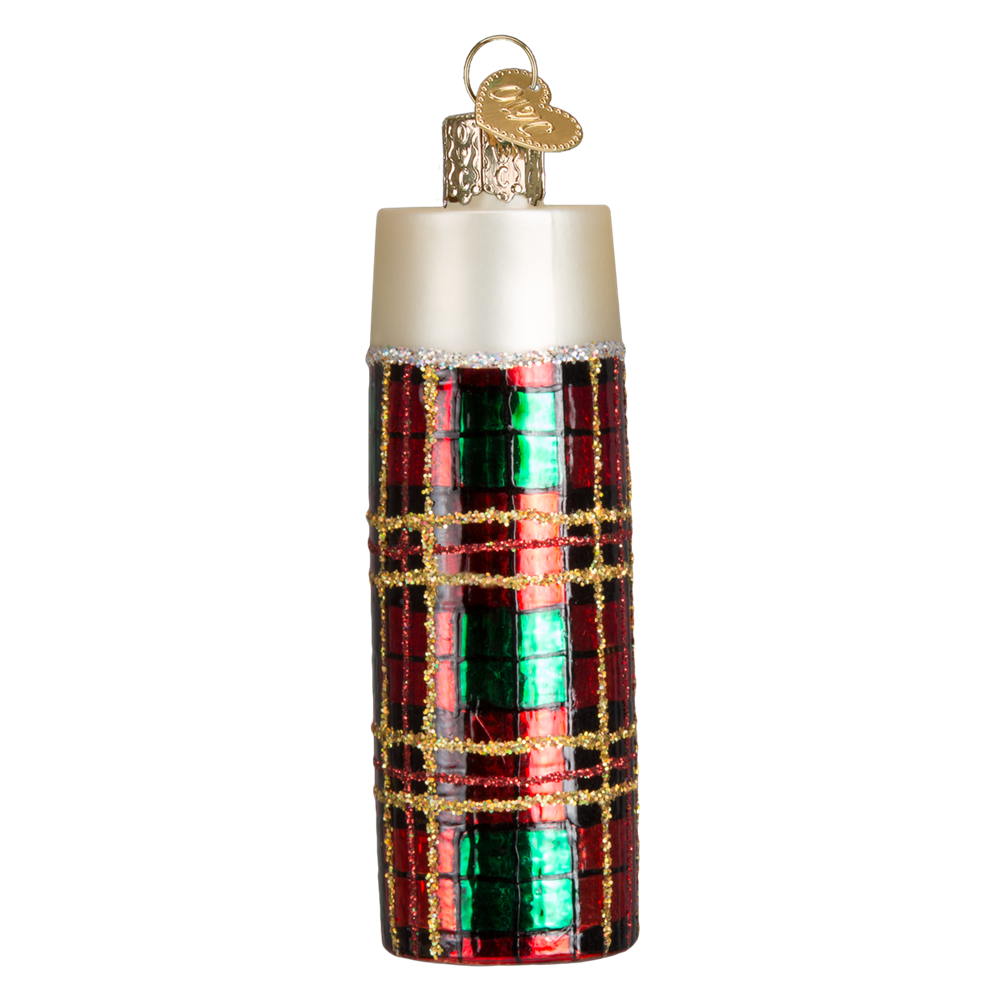 Plaid Thermos Glass Christmas Ornament