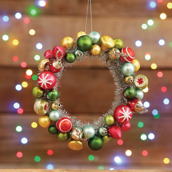 Retro Silver Tinsel Ornament Wreath