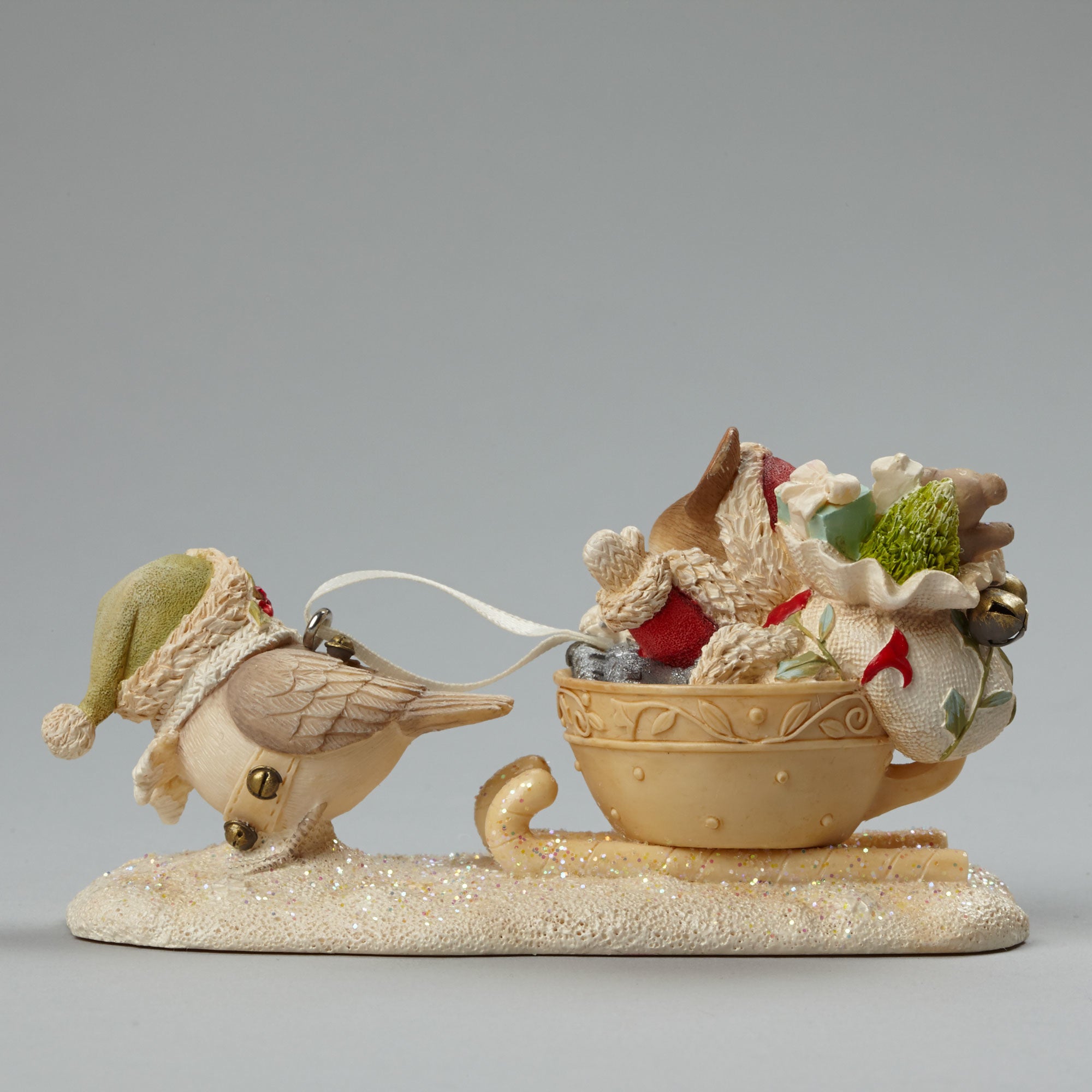 Santa Mouse with Bird Pulling Sleigh - Back View