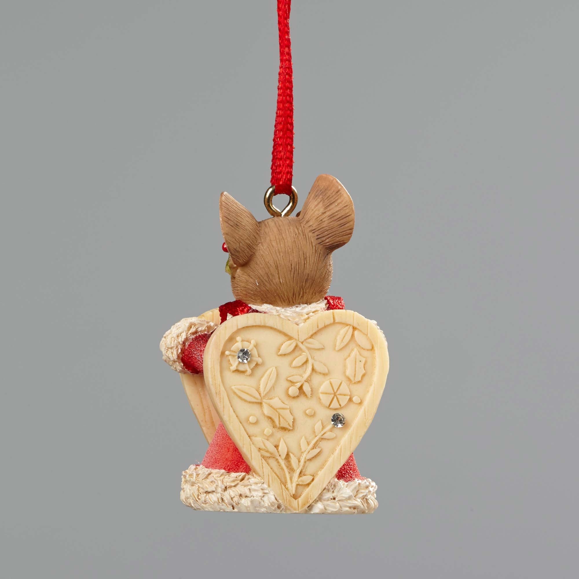 Mouse with Heart Sign Christmas Ornament - Back View