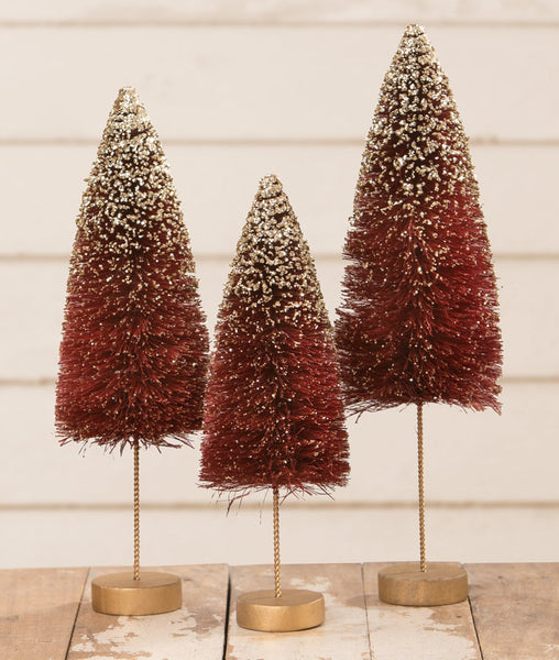 Traditional Bottle Brush Trees with Gold Glitter Set by Bethany Lowe