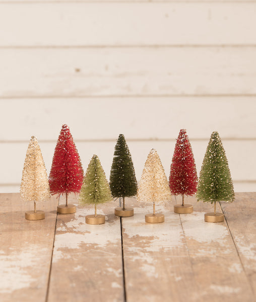 Bethany Lowe Americana USA Red White Blue Mini Bottle Brush Trees Set of 6