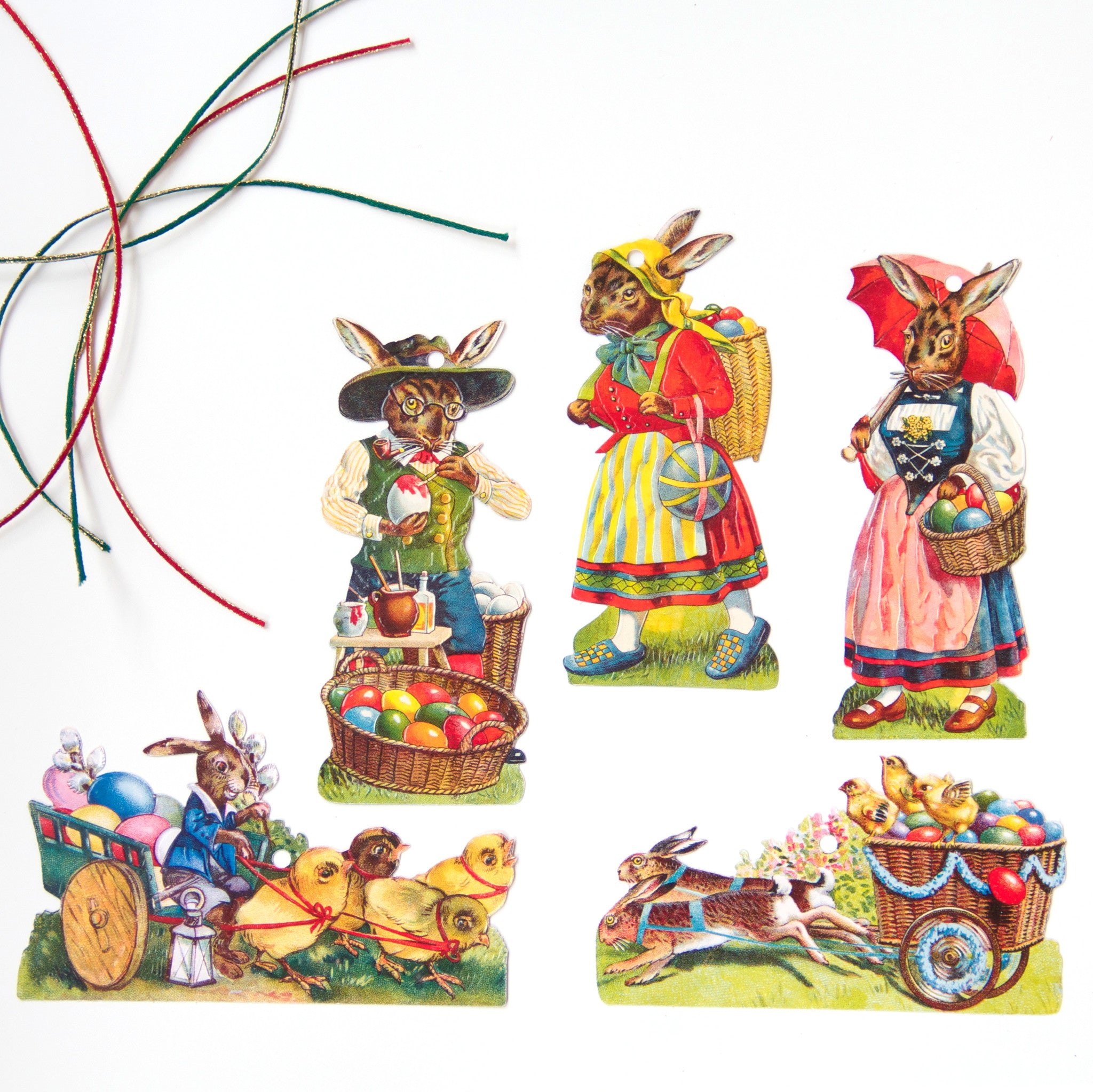 Victorian Scrap Easter Bunny Rabbits Ornaments made in Germany