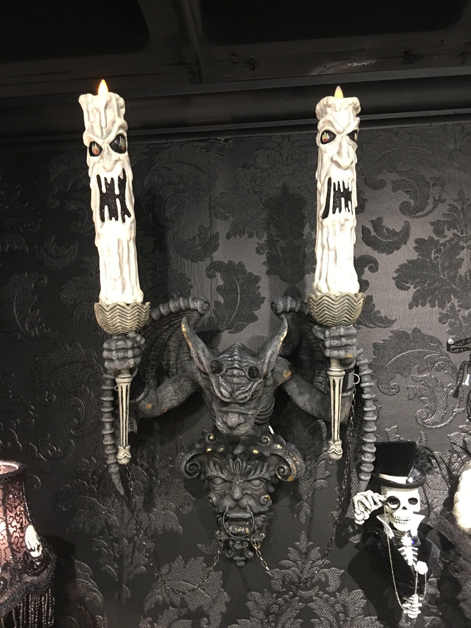 Gargoyle Sconce with Flickering Haunted Candlesticks