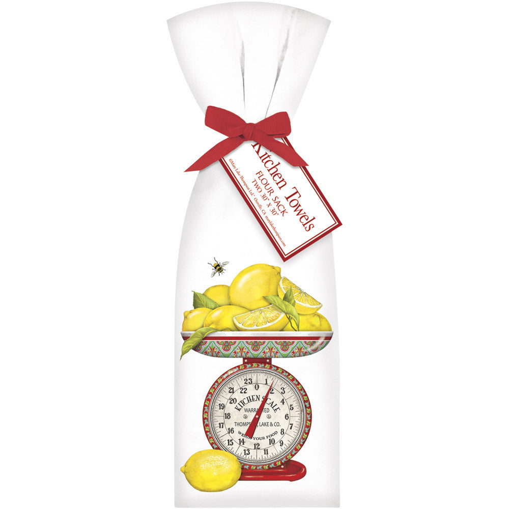 Lemons on Red Kitchen Scale Kitchen Towels