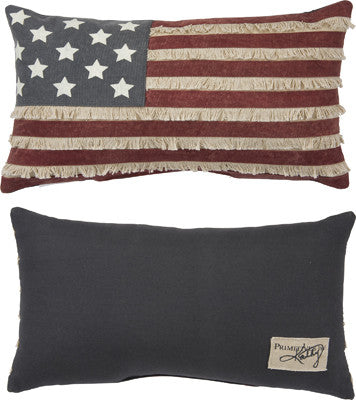 Primitive American Flag Pillow with Fringe