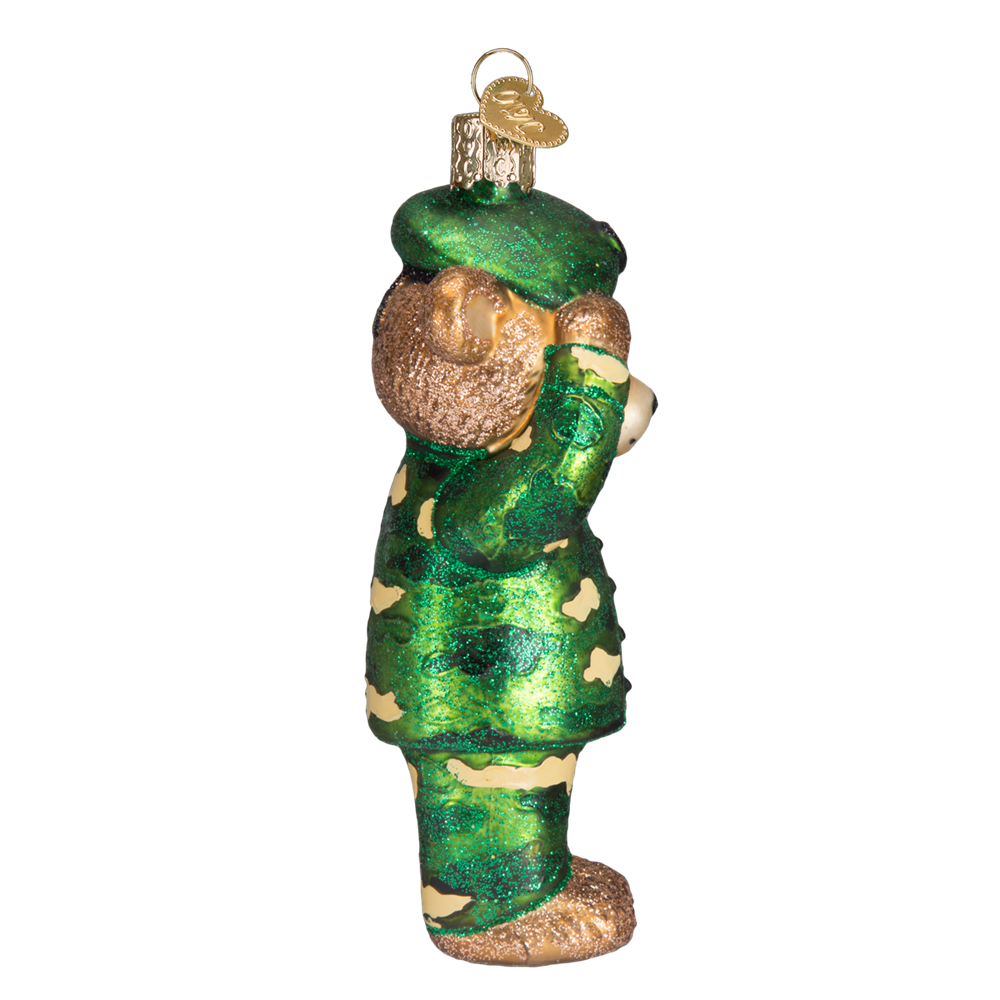 Army Bear Ornament Saluting - Sideview