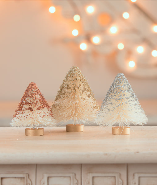 Christmas Jewel-Tone Mini Bottle Brush Plastic Trees Glittered Gold Lc0664,  1 - Fry's Food Stores