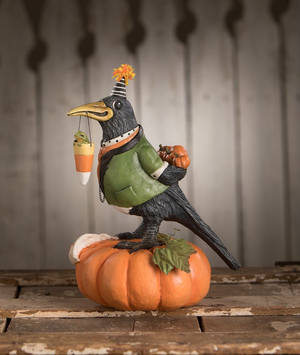 Crow on Pumpkin Halloween Decorations by Bethany Lowe