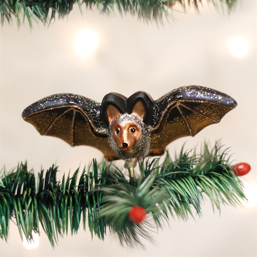 Clip-On Bat Ornament - Glass Halloween Ornaments