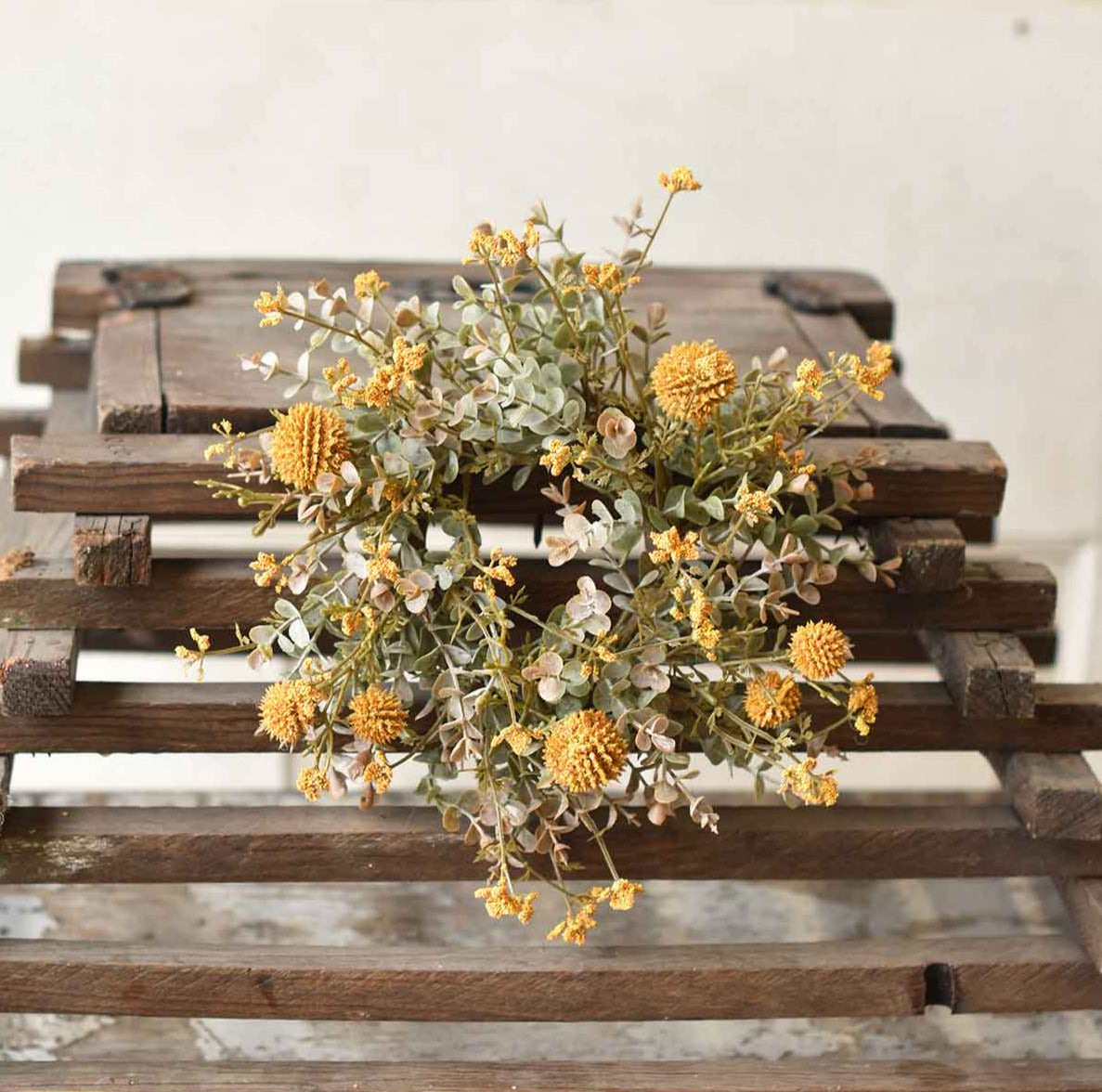 Faux Fall Dried Flower Candle Ring with Yellow Flowers