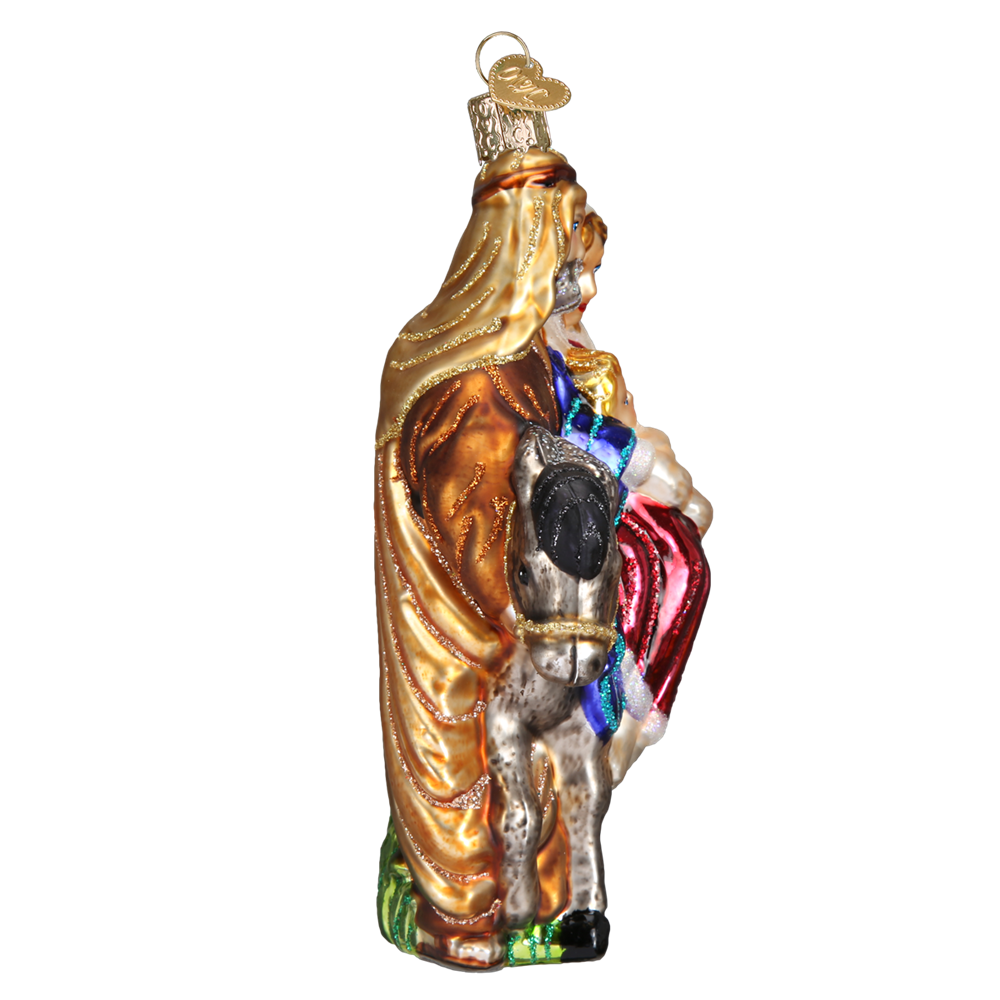 Mother Mary Baby Jesus & Joseph on Donkey Christmas Ornament