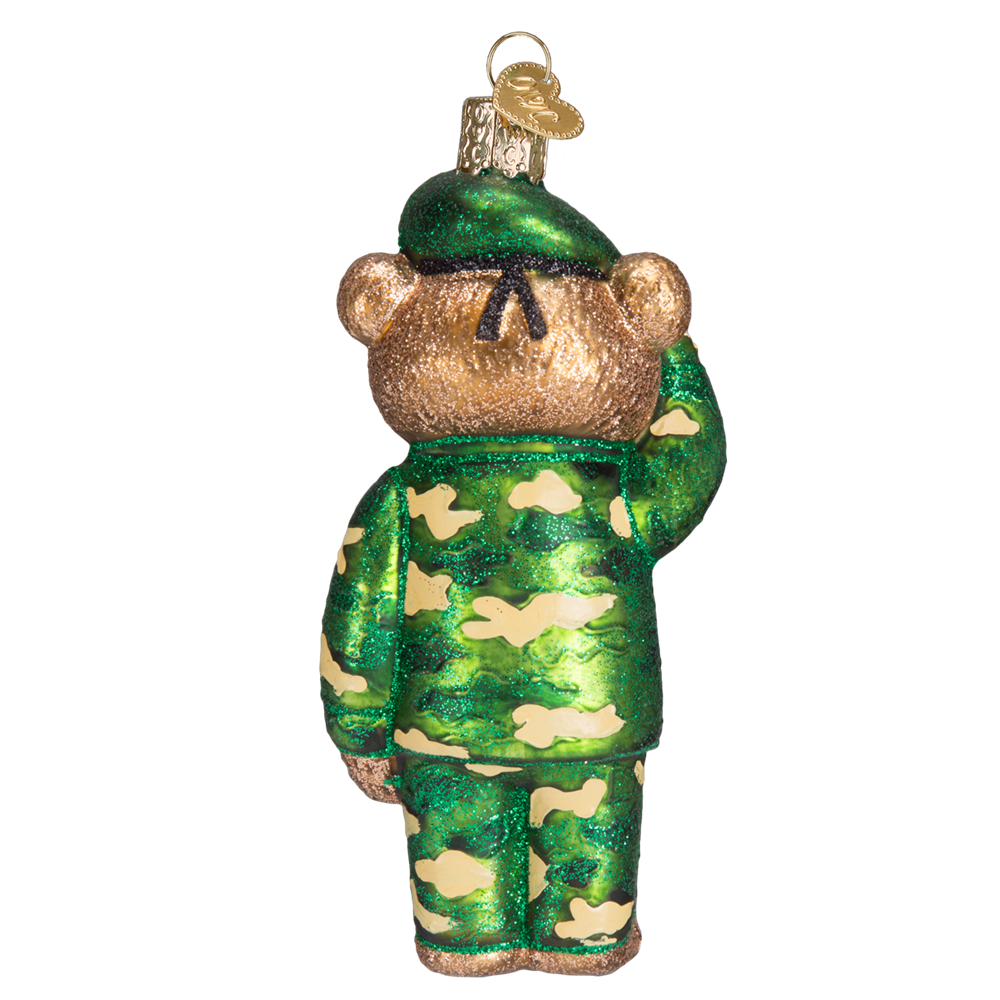 Glass Army Bear Ornament - Backside