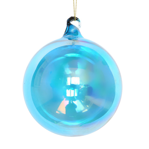 Blown glass Christmas ornament, blue rubber boots