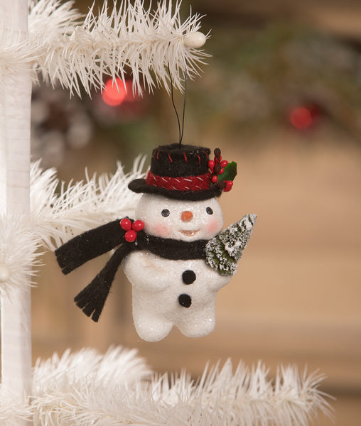 Bethany Lowe Large Chubby Snowman Holding a Candy Cane from Raggedy Pants Designs Accented with Bright deals Vivid Colors & and Bottle Brush Tree