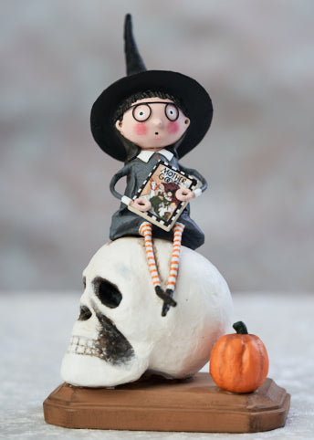 Lori Mitchell Tessa witch Witch Figurine on Skull | Halloween
