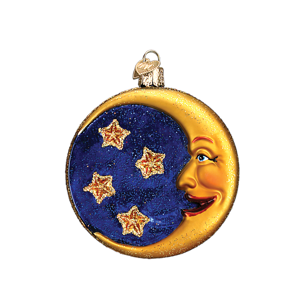 Man in the Moon & Stars Glass Ornament
