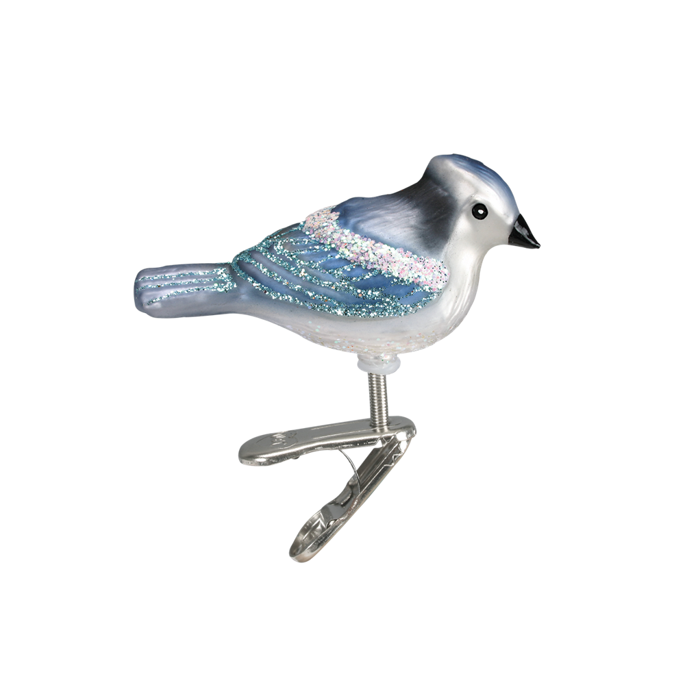 Small Blue Bird Glass Ornament Clip