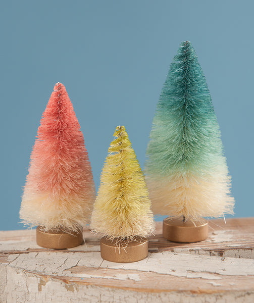 Bethany Lowe Americana USA Red White Blue Mini Bottle Brush Trees Set of 6