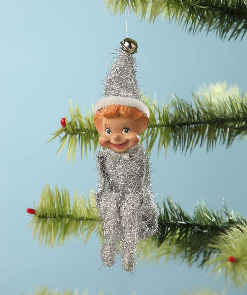 Mini Retro Elf Ornament Silver | Bethany Lowe Christmas