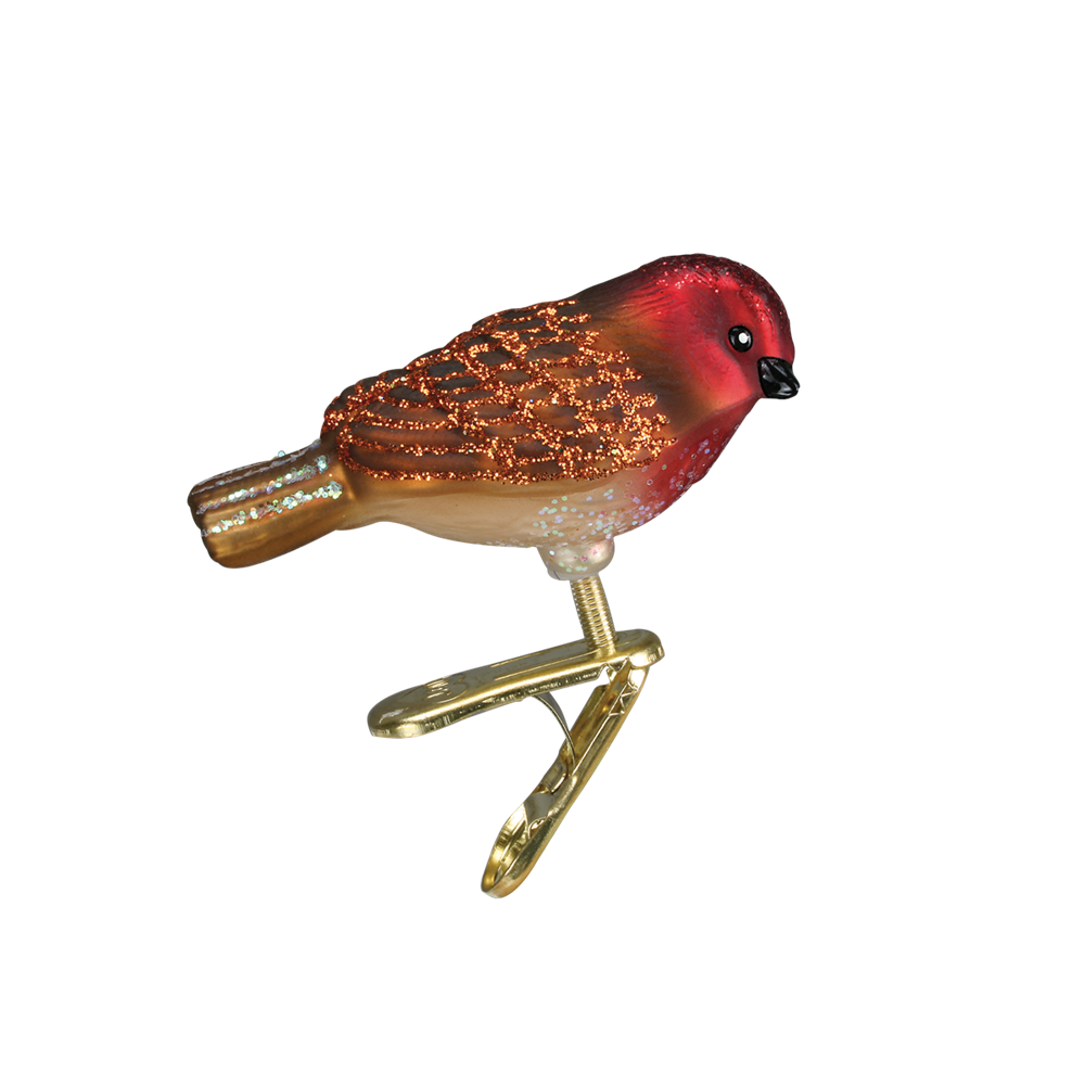 Small Red & Ornament Glass Bird Clip