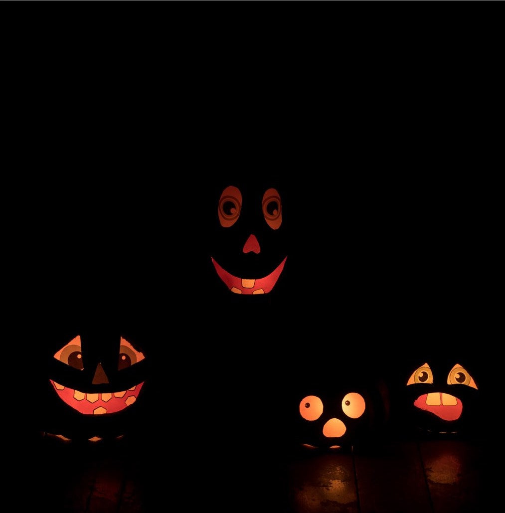 Gourd & Pumpkins made from paper mache with vellum eyes
