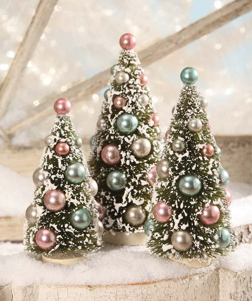 Bethany Lowe Pastel Forest Bottle Brush Trees Set of 6