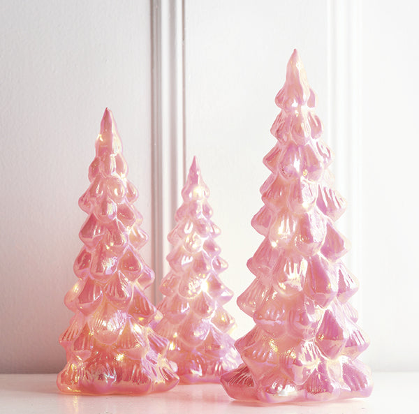 Pink Opal Glass Trees with Lights Pink Christmas Decorations