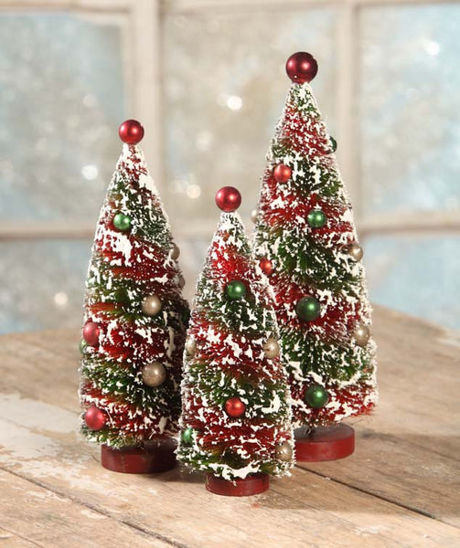 Bethany Lowe – Strawberries and Cream Bottle Brush Trees – Set of 3 -  Wooden Duck Shoppe