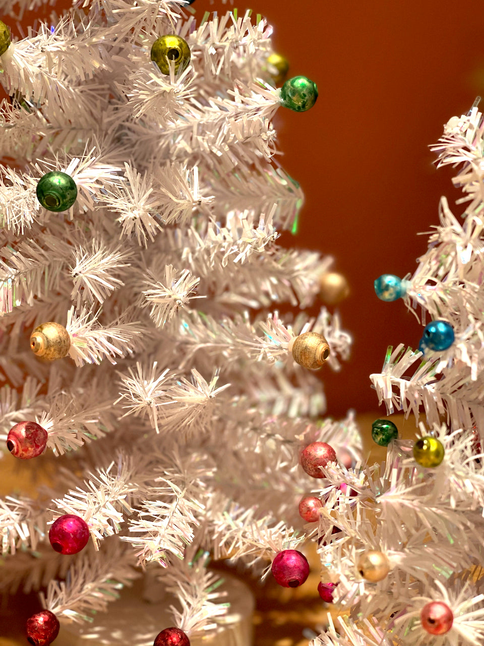 Retro White Trees with Colorful Glass Beads