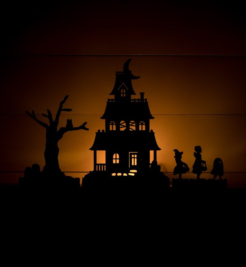 Halloween Haunted House with Trick-or-Treaters, Silhouettes