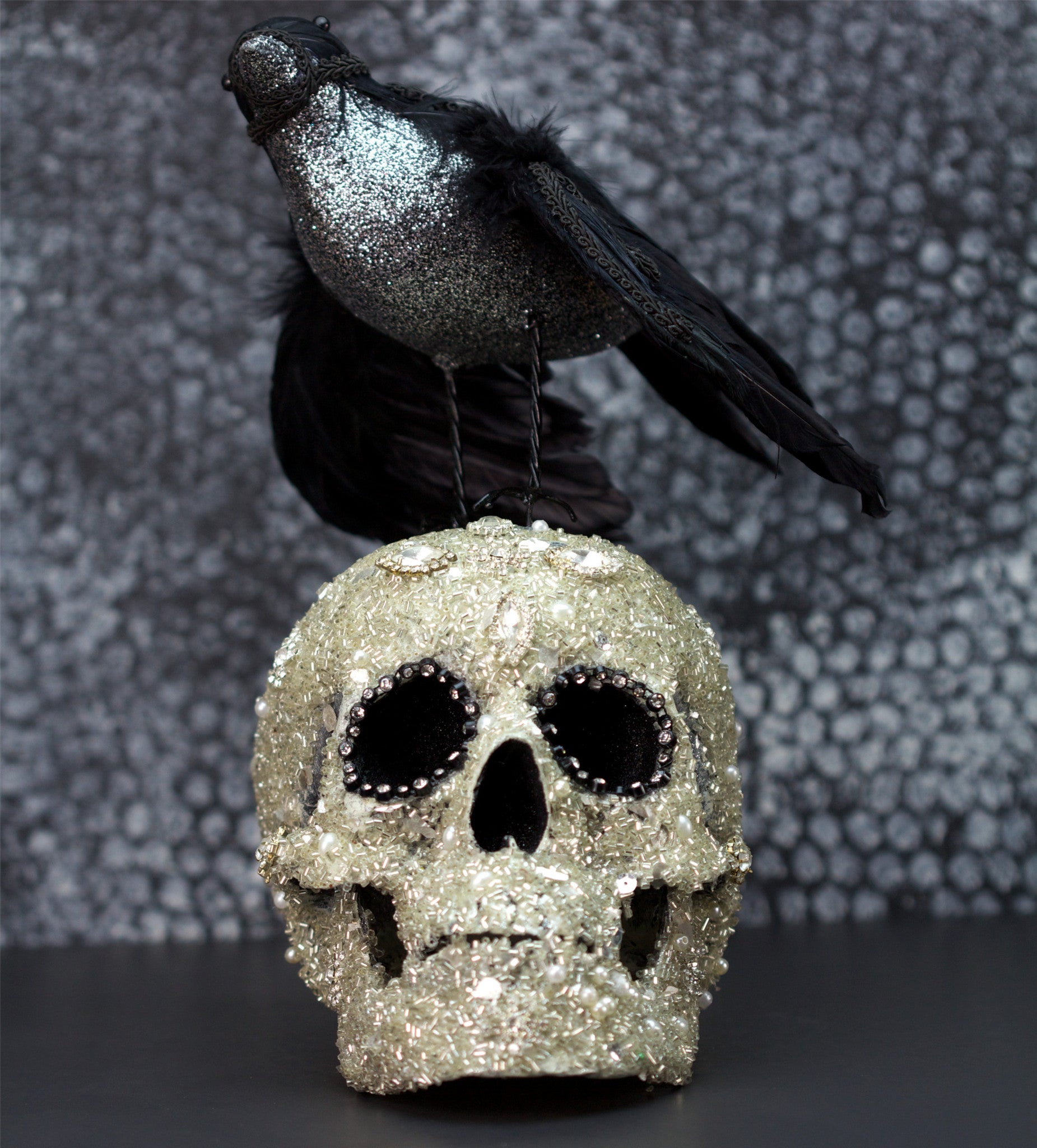 Rhinestone Skull with Crow - Katherine's Collection