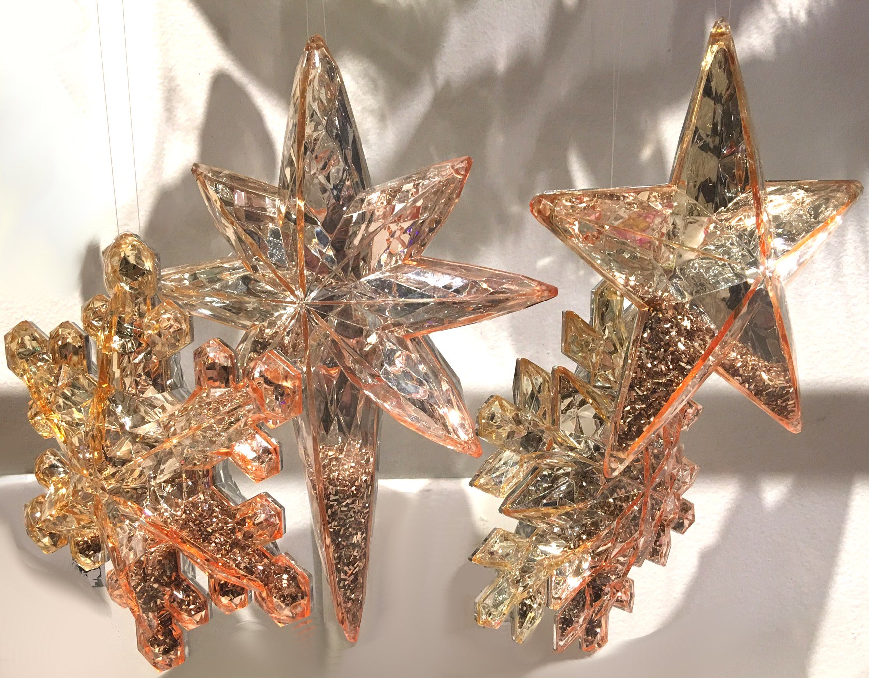 Glitter Filled Stars and Snowflake Ornaments - Rose Gold