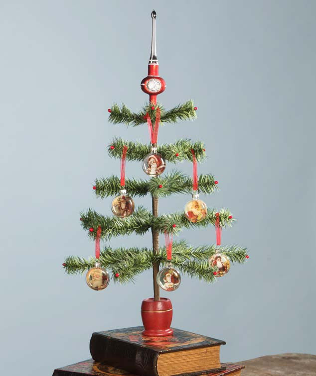 Small Green Feather Tree Shown with Optional Ornaments & Tree Topper