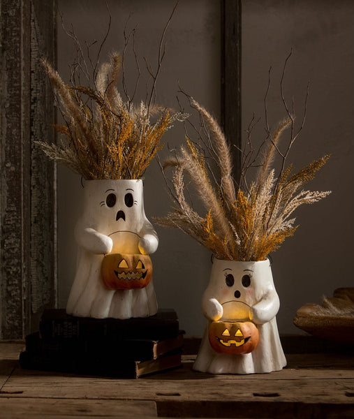 Sweet Boo with Pumpkin Bucket Paper Mache Ghost Bethany owe