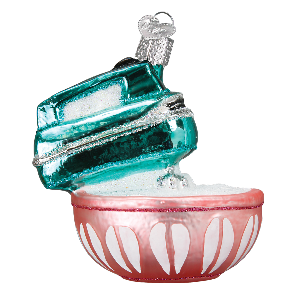 Turquoise Hand Mixer Ornament with Pink Bowl