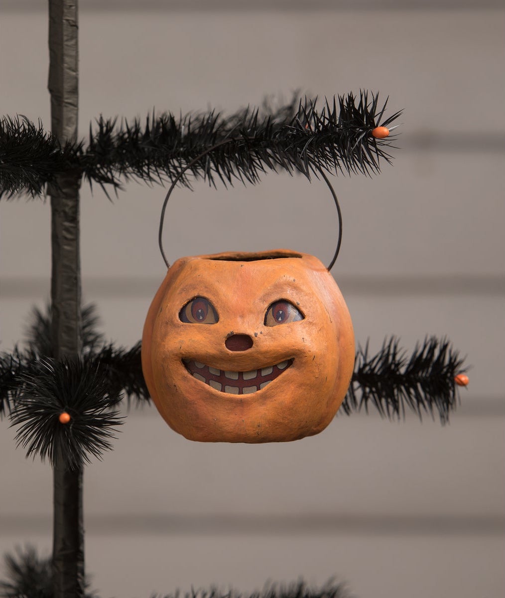 Vintage Grinning Mini Pumpkin Bucket Ornament by Bethany Lowe