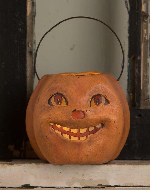 Vintage Paper Mache Halloween Pumpkin Bucket