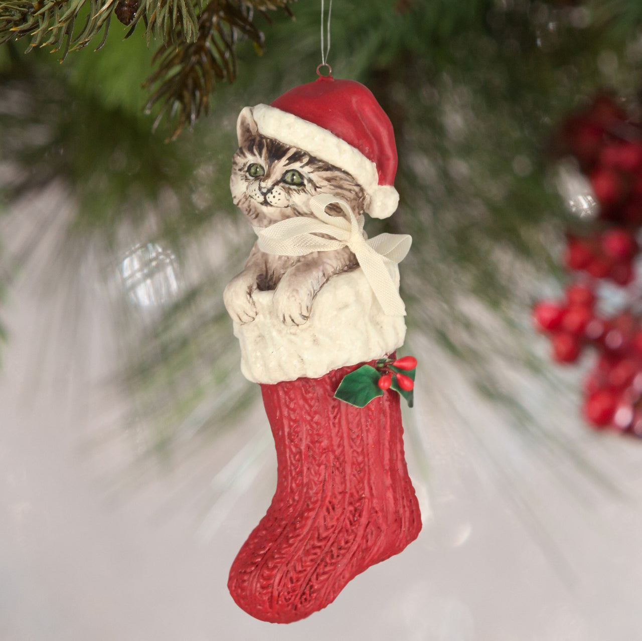 Santa Claws Kitten in Stocking Ornament